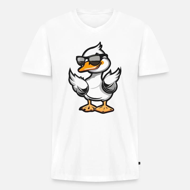 Gans Cool Comic - Männer Premium Bio T-Shirt mit V-Ausschnitt - Weiß