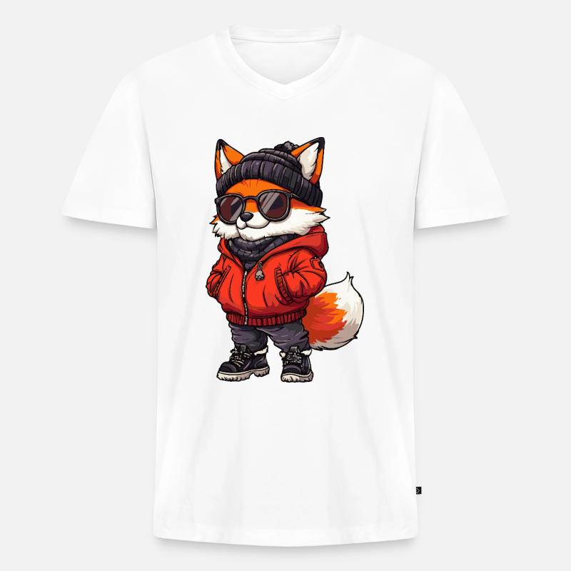 Fuchs Cool Comic - Männer Premium Bio T-Shirt mit V-Ausschnitt - Weiß