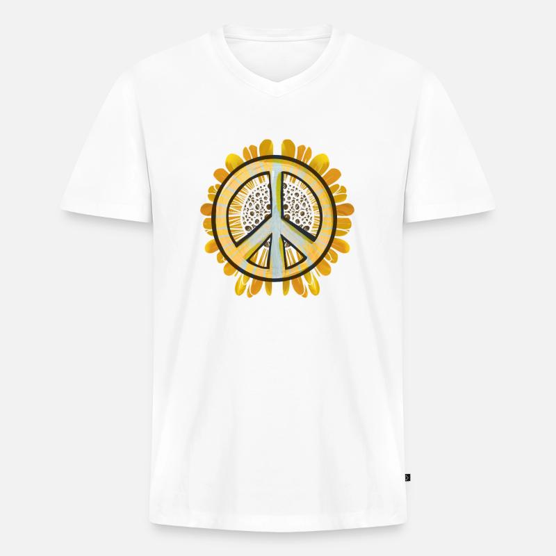 Friede - Männer Premium Bio T-Shirt mit V-Ausschnitt - Weiß