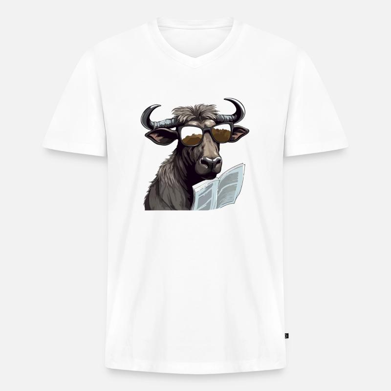 Buchen Sie den Bison - Männer Premium Bio T-Shirt mit V-Ausschnitt - Weiß