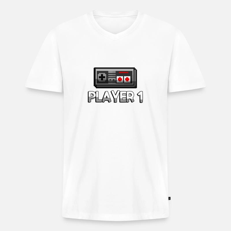 PLAYER 1 + NES Controller - Gaming - Männer Premium Bio T-Shirt mit V-Ausschnitt - Weiß