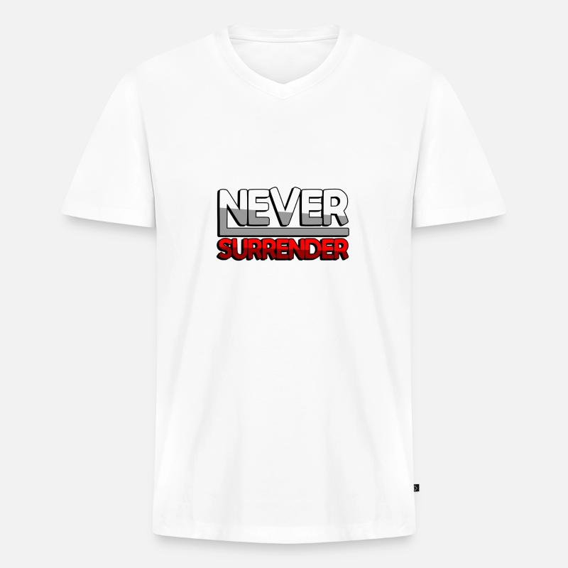 NEVER SURRENDER (Rot) - Gaming - Männer Premium Bio T-Shirt mit V-Ausschnitt - Weiß