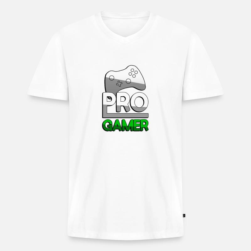 PRO GAMER (Grün) + Controller - Gaming - Männer Premium Bio T-Shirt mit V-Ausschnitt - Weiß