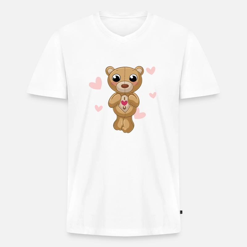 Putziger Comic Teddybär - Männer Premium Bio T-Shirt mit V-Ausschnitt - Weiß