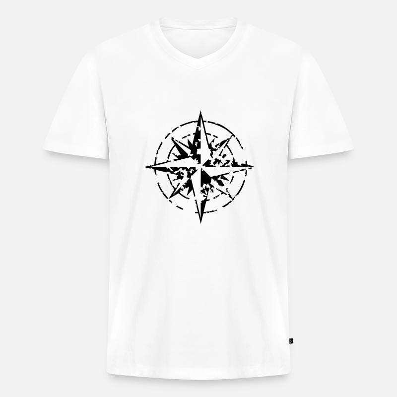 windrose_02_a_1c - Männer Premium Bio T-Shirt mit V-Ausschnitt - Weiß
