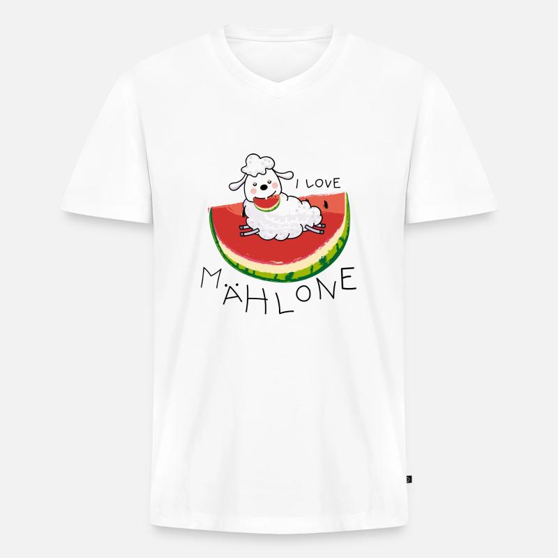 Sommer Schaf und Melone - Männer Premium Bio T-Shirt mit V-Ausschnitt - Weiß