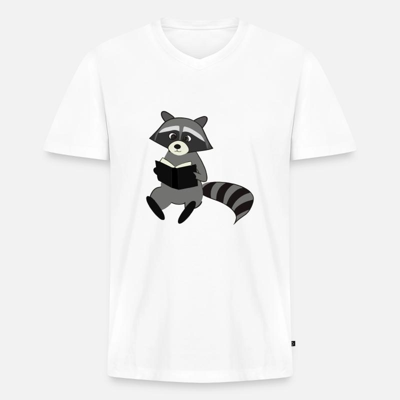 Waschbär liest Buch Geschenkidee - Männer Premium Bio T-Shirt mit V-Ausschnitt - Weiß
