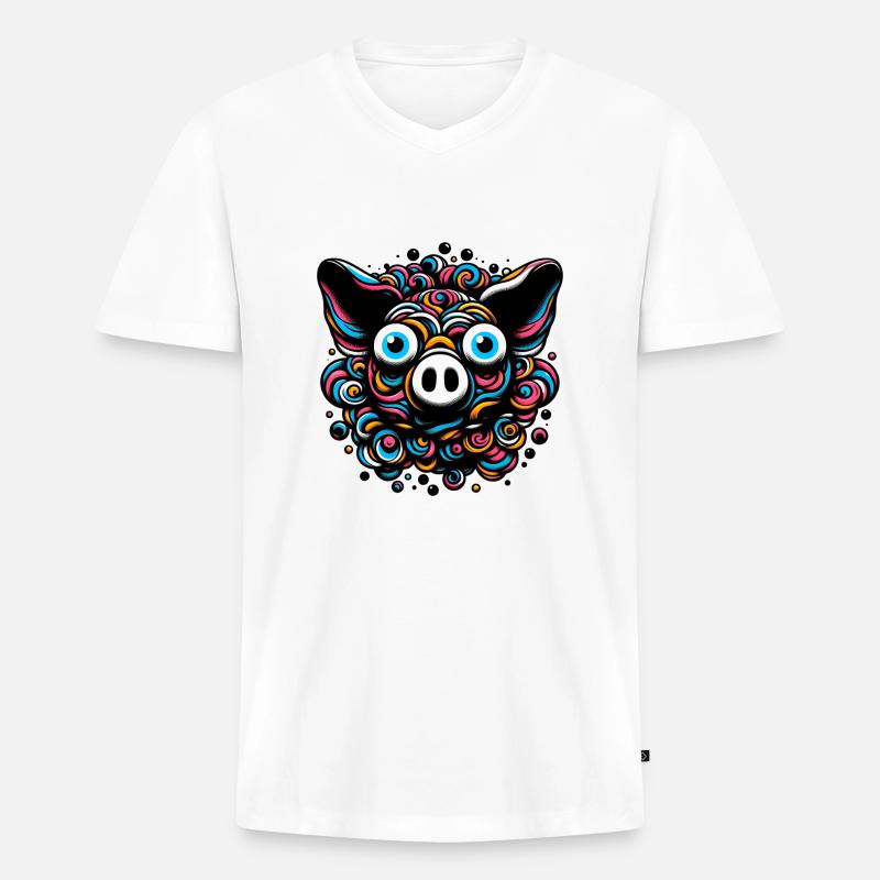 Buntes Schwein - Männer Premium Bio T-Shirt mit V-Ausschnitt - Weiß