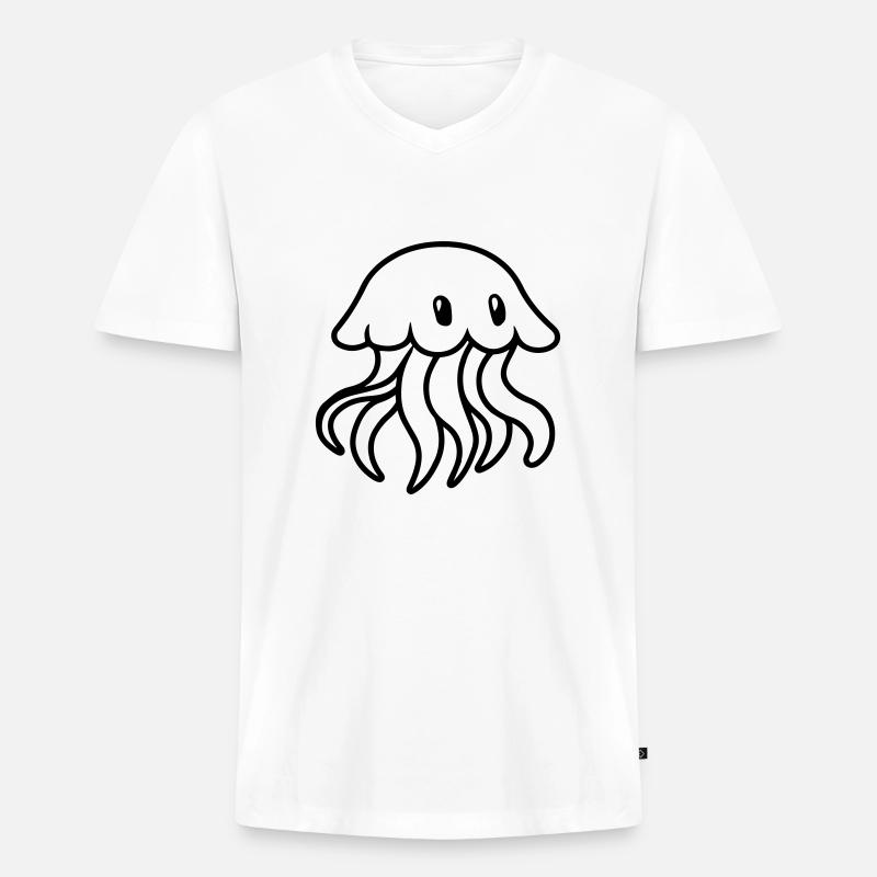 qualle comic - Männer Premium Bio T-Shirt mit V-Ausschnitt - Weiß