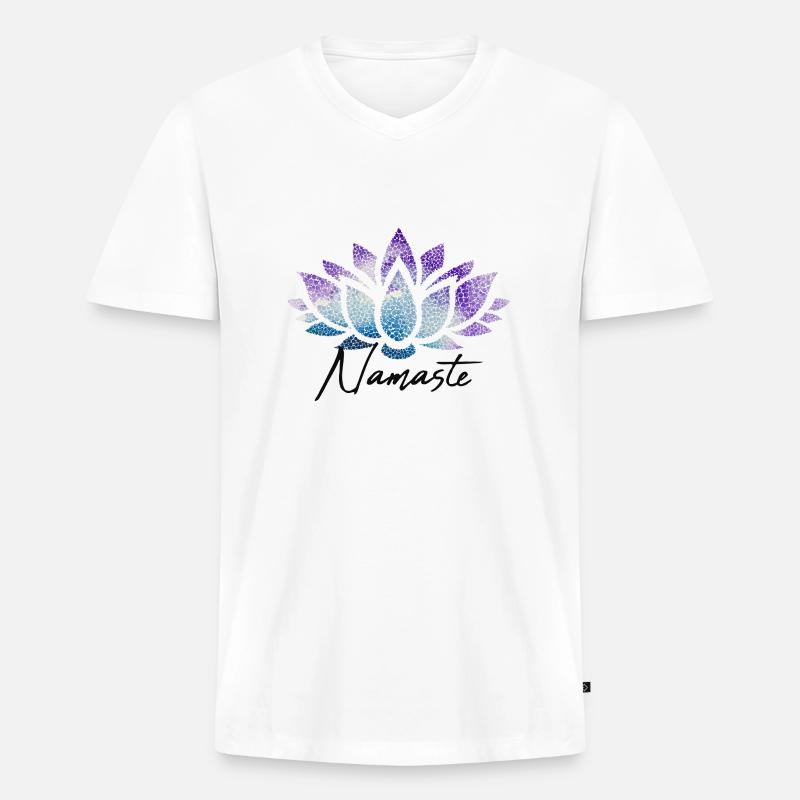 Namaste Lotusblüte bunt Muster Pattern - Männer Premium Bio T-Shirt mit V-Ausschnitt - Weiß