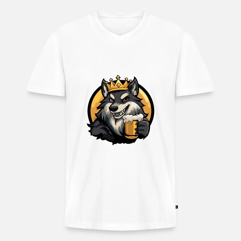 Wolf Bier Comic - Männer Premium Bio T-Shirt mit V-Ausschnitt - Weiß