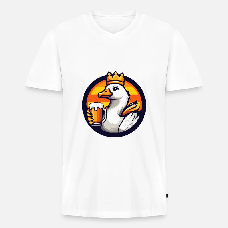Gans Bier Comic - Männer Premium Bio T-Shirt mit V-Ausschnitt - Weiß