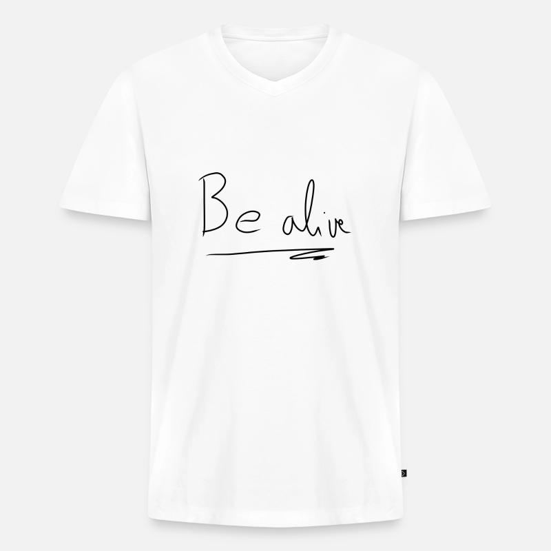Sei lebendig text - Männer Premium Bio T-Shirt mit V-Ausschnitt - Weiß