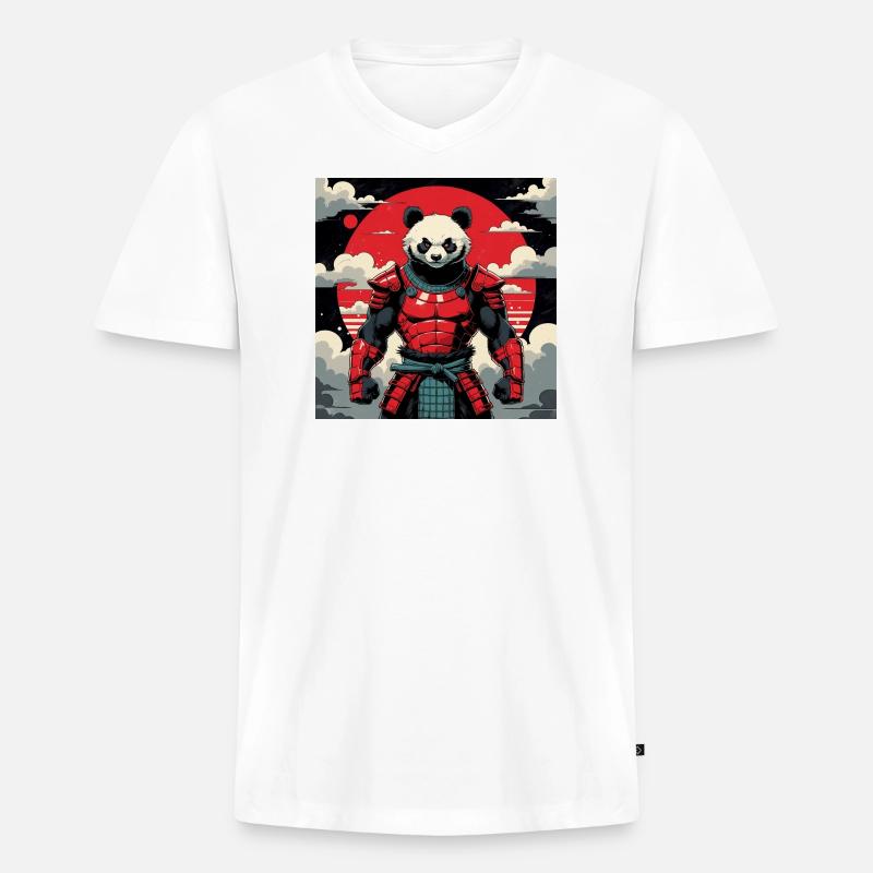 Samurai Panda Krieger - Männer Premium Bio T-Shirt mit V-Ausschnitt - Weiß