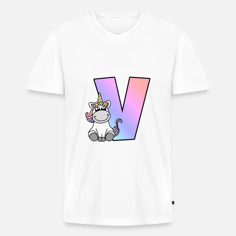 Einhorn Buchstabe V - Männer Premium Bio T-Shirt mit V-Ausschnitt - Weiß