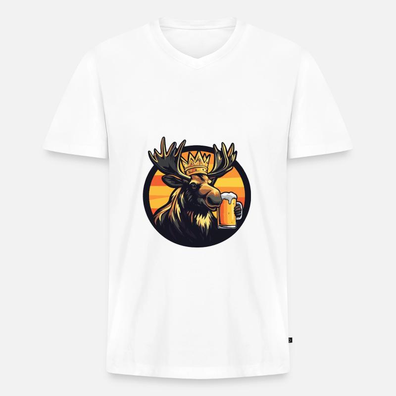 Elch Bier - Männer Premium Bio T-Shirt mit V-Ausschnitt - Weiß