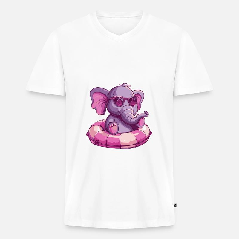 Elefant Comic Cool - Männer Premium Bio T-Shirt mit V-Ausschnitt - Weiß