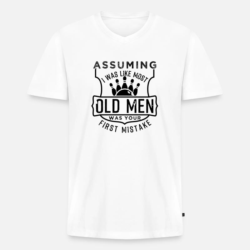 Bowling Cool Old Men - Männer Premium Bio T-Shirt mit V-Ausschnitt - Weiß