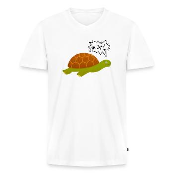 Grumpy Turtle Swearing Illustration - Men's Premium Organic T-shirt with V-neck - white - Front - Nico (187cm)