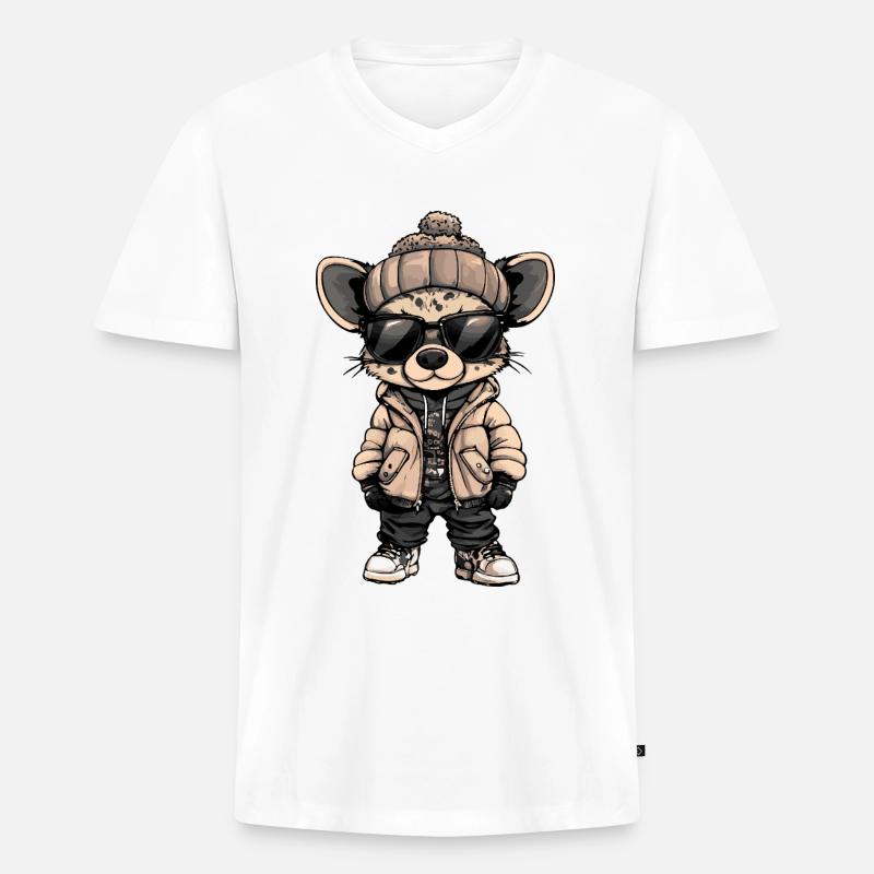 Hyäne Cool Comic - Männer Premium Bio T-Shirt mit V-Ausschnitt - Weiß