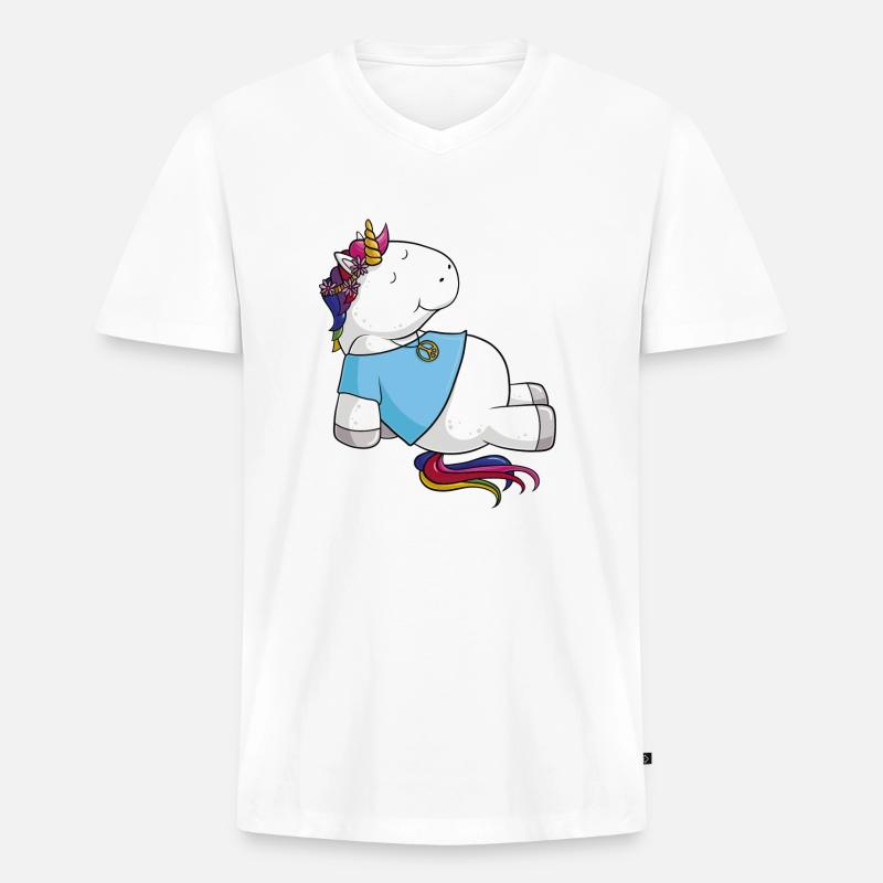 Hippie Einhorn Comic - Männer Premium Bio T-Shirt mit V-Ausschnitt - Weiß