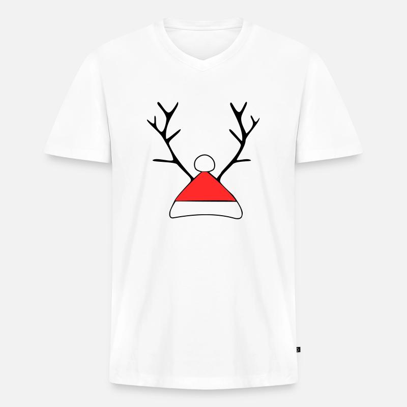 Weihnachtsmütze mit Geweih - Männer Premium Bio T-Shirt mit V-Ausschnitt - Weiß