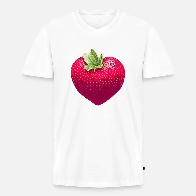 Erdbeere - Männer Premium Bio T-Shirt mit V-Ausschnitt - Weiß