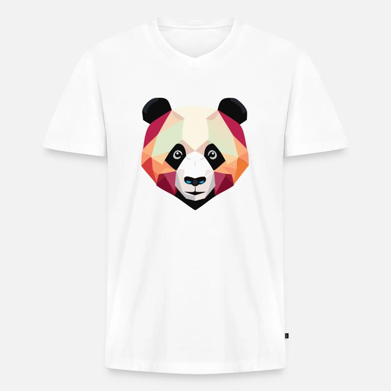 Panda Low Poly - Männer Premium Bio T-Shirt mit V-Ausschnitt - Weiß