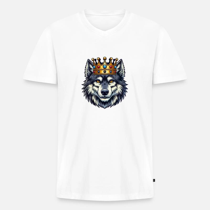 wolf king - Männer Premium Bio T-Shirt mit V-Ausschnitt - Weiß