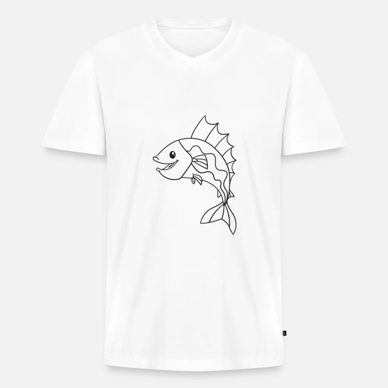 Fisch, Fische, Geschenk, Geschenkidee - Männer Premium Bio T-Shirt mit V-Ausschnitt - Weiß