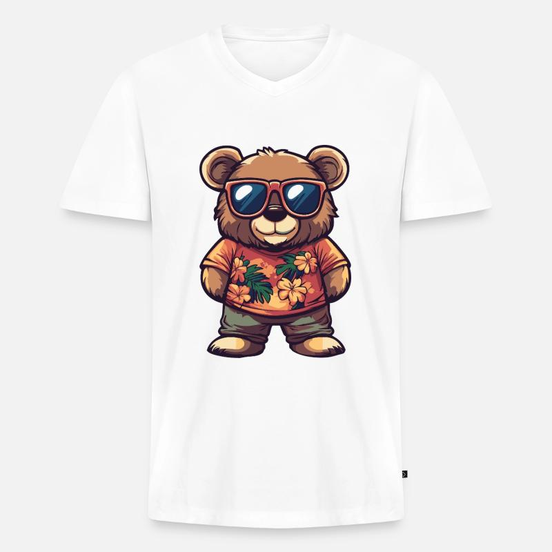 Bär Comic Lustig Sommer - Männer Premium Bio T-Shirt mit V-Ausschnitt - Weiß