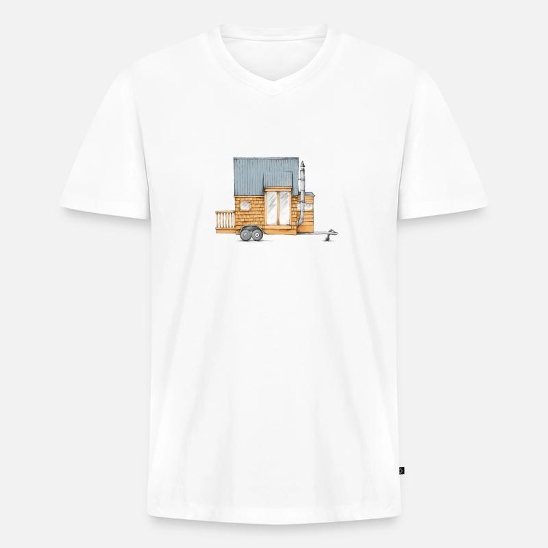 Tiny House - Männer Premium Bio T-Shirt mit V-Ausschnitt - Weiß