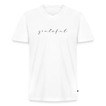 grateful - Organic - Men's Premium Organic T-shirt with V-neck - white - Front - Nico (187cm)