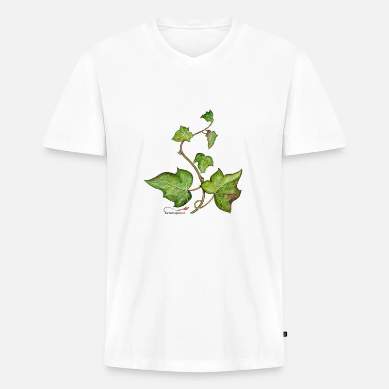 Efeu (Hedera helix) - Männer Premium Bio T-Shirt mit V-Ausschnitt - Weiß