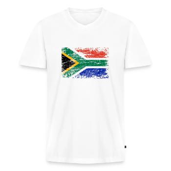 South Africa flag vintage used look Africa - Men's Premium Organic T-shirt with V-neck - white - Front - Nico (187cm)