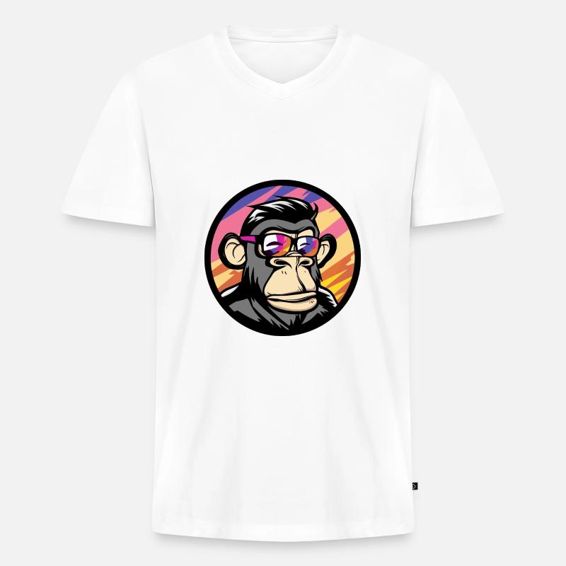 Affe Comic Cool Sommer - Männer Premium Bio T-Shirt mit V-Ausschnitt - Weiß