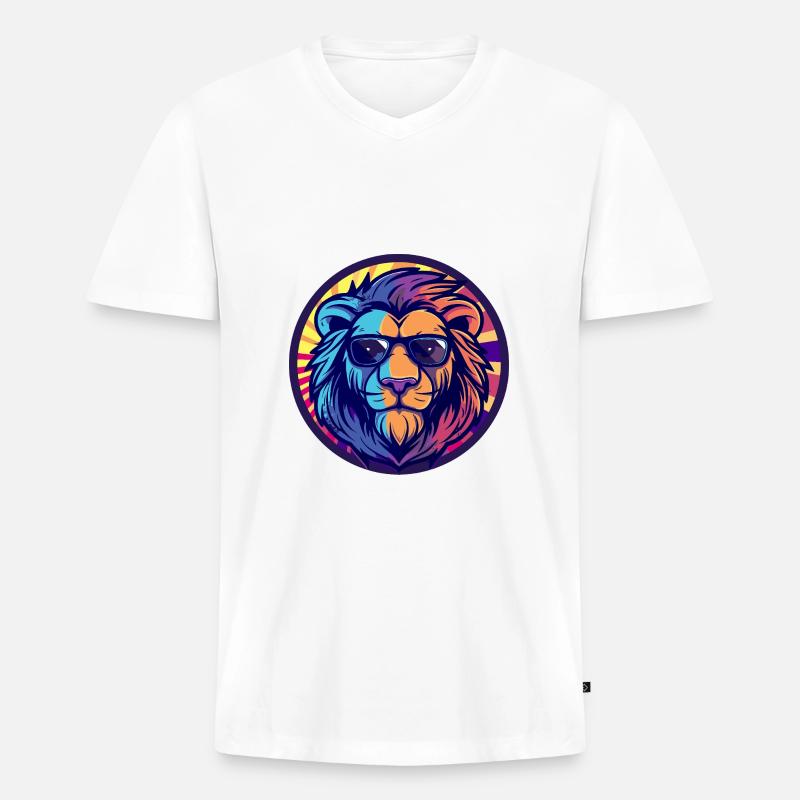 Löwe Comic Cool Sommer - Männer Premium Bio T-Shirt mit V-Ausschnitt - Weiß