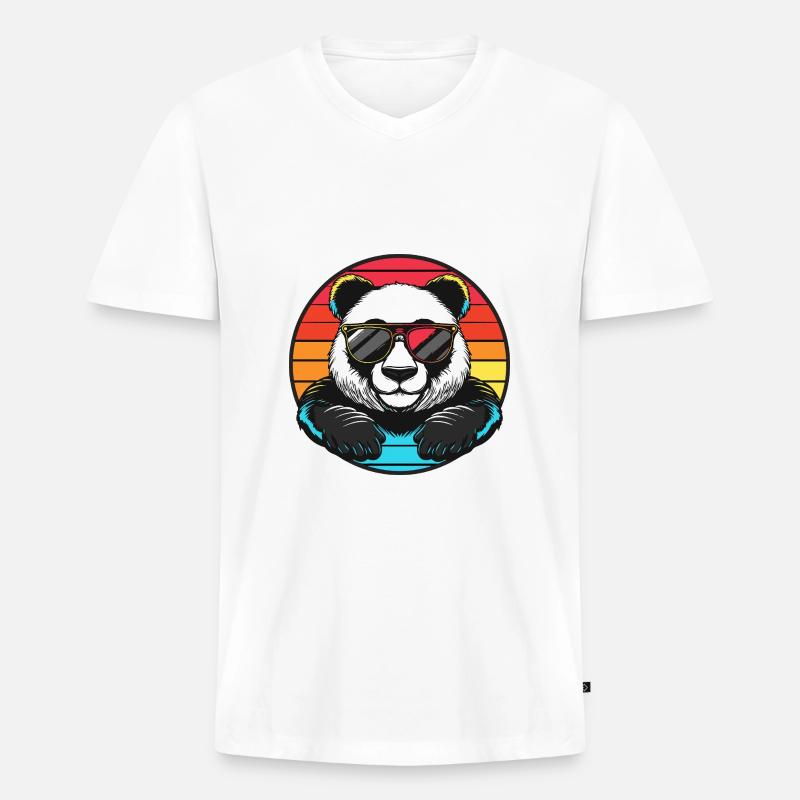 Panda Comic Cool Sommer - Männer Premium Bio T-Shirt mit V-Ausschnitt - Weiß