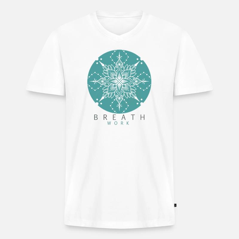 BREATH WORK - Männer Premium Bio T-Shirt mit V-Ausschnitt - Weiß