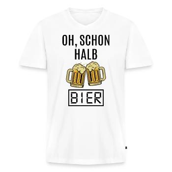 Bier Bierkrug Uhr Bierzelt Biergarten Biertrinker - Männer Premium Bio T-Shirt mit V-Ausschnitt - Weiß - Vorne - Nico (187cm)