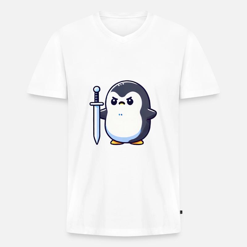 Winziger Pinguin-Krieger - Männer Premium Bio T-Shirt mit V-Ausschnitt - Weiß