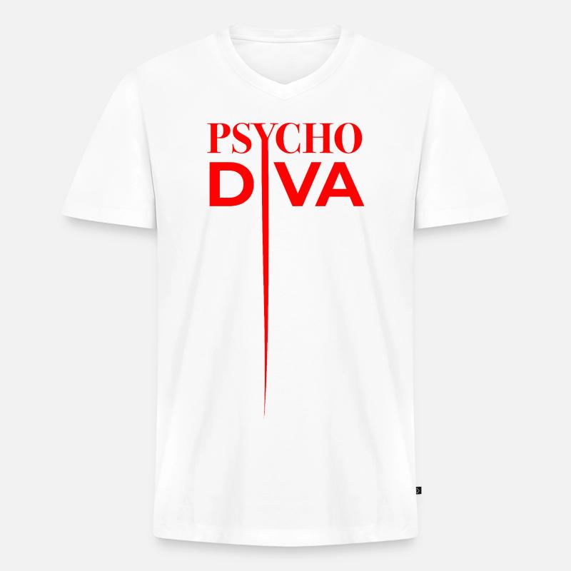 Psycho Diva – Sarkasmus-Spruch Rot - Männer Premium Bio T-Shirt mit V-Ausschnitt - Weiß