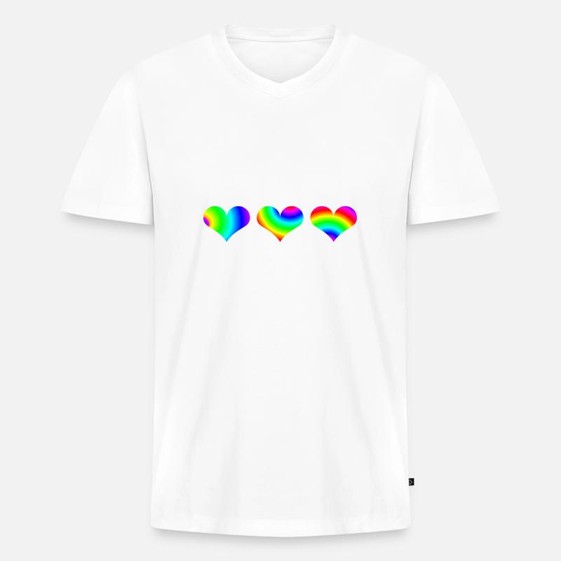 Herzen bunt Geschenkidee Regenbogen Herzchen - Männer Premium Bio T-Shirt mit V-Ausschnitt - Weiß