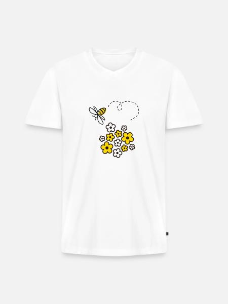 Biene - Männer Premium Bio T-Shirt mit V-Ausschnitt - Weiß