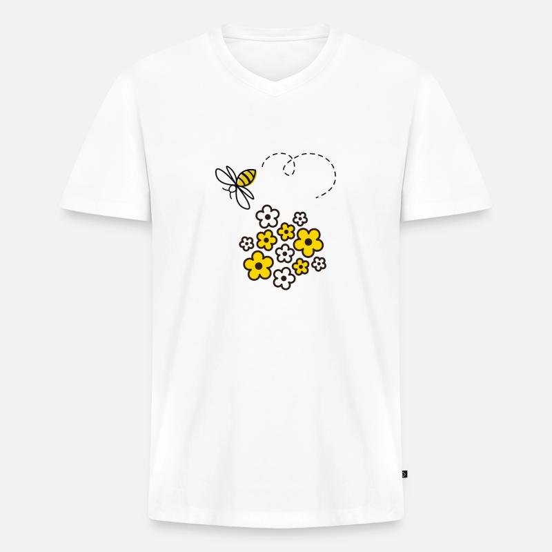 Biene - Männer Premium Bio T-Shirt mit V-Ausschnitt - Weiß