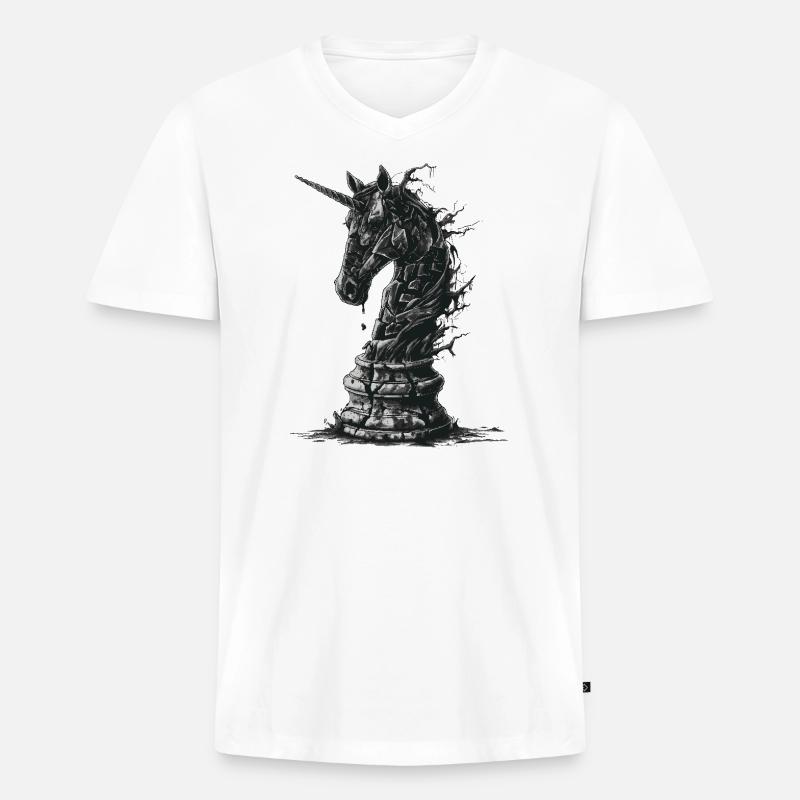 Springer Schach Pferd - Männer Premium Bio T-Shirt mit V-Ausschnitt - Weiß