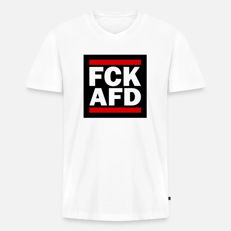 Fck afd - Männer Premium Bio T-Shirt mit V-Ausschnitt - Weiß