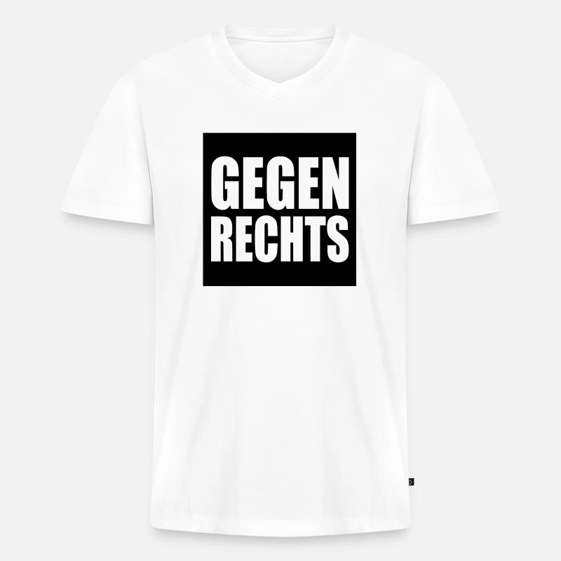 Gegen rechts - Männer Premium Bio T-Shirt mit V-Ausschnitt - Weiß