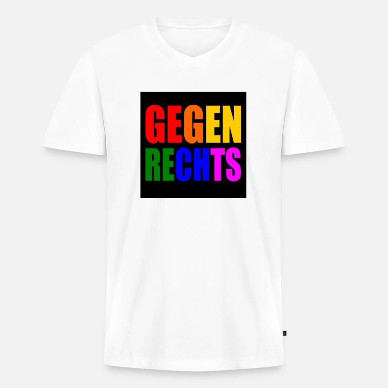 Gegen rechts - Männer Premium Bio T-Shirt mit V-Ausschnitt - Weiß