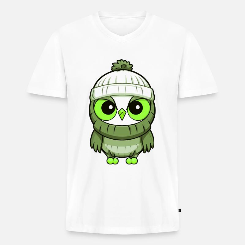 Eule Winter Comic - Männer Premium Bio T-Shirt mit V-Ausschnitt - Weiß